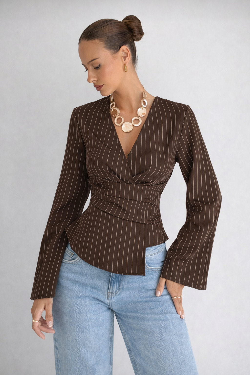 Women’s Striped Ruffle Asymmetric Blouse – Elegant Spring Office & Chic Casual Top - UltraChic