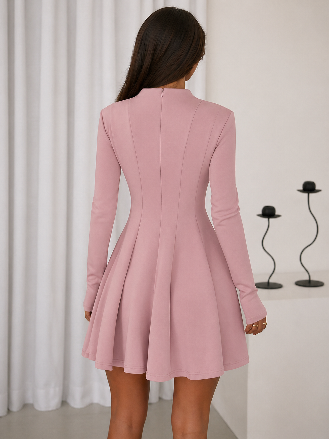 A-Line Mini Dress Sculpted Waist Effortless Elegant Look Fall Women