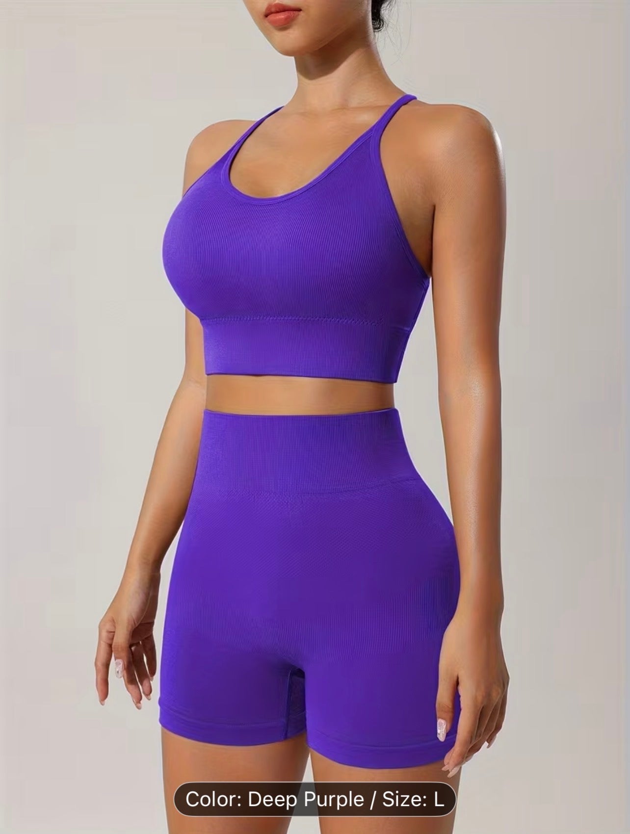 Women’s Seamless Sportswear Set – Cross-Back Breathable Summer Gym Outfit (Top & Shorts)