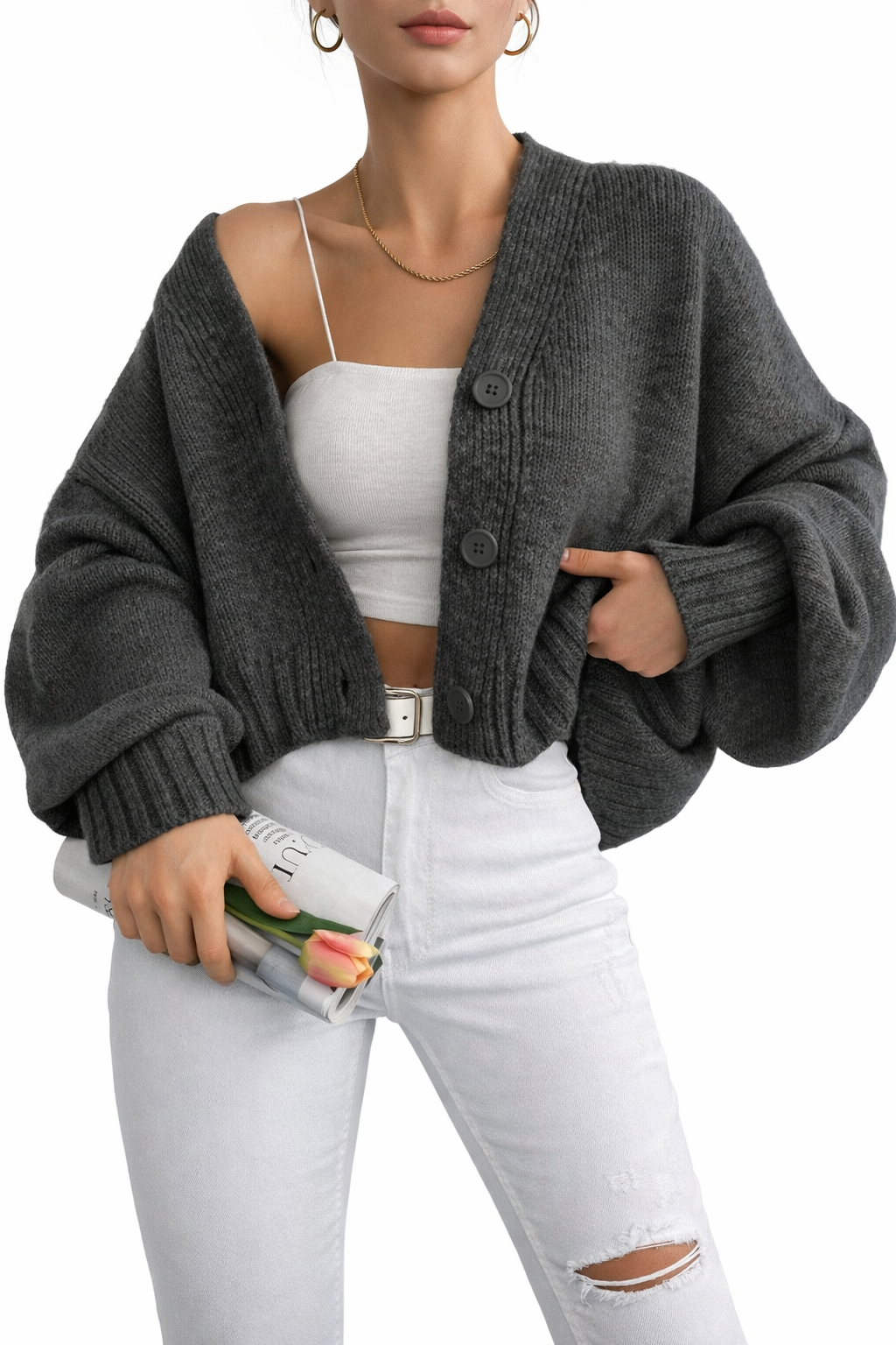Women’s Drop Shoulder Open Front Cardigan – Casual Fall Winter Knit - UltraChic