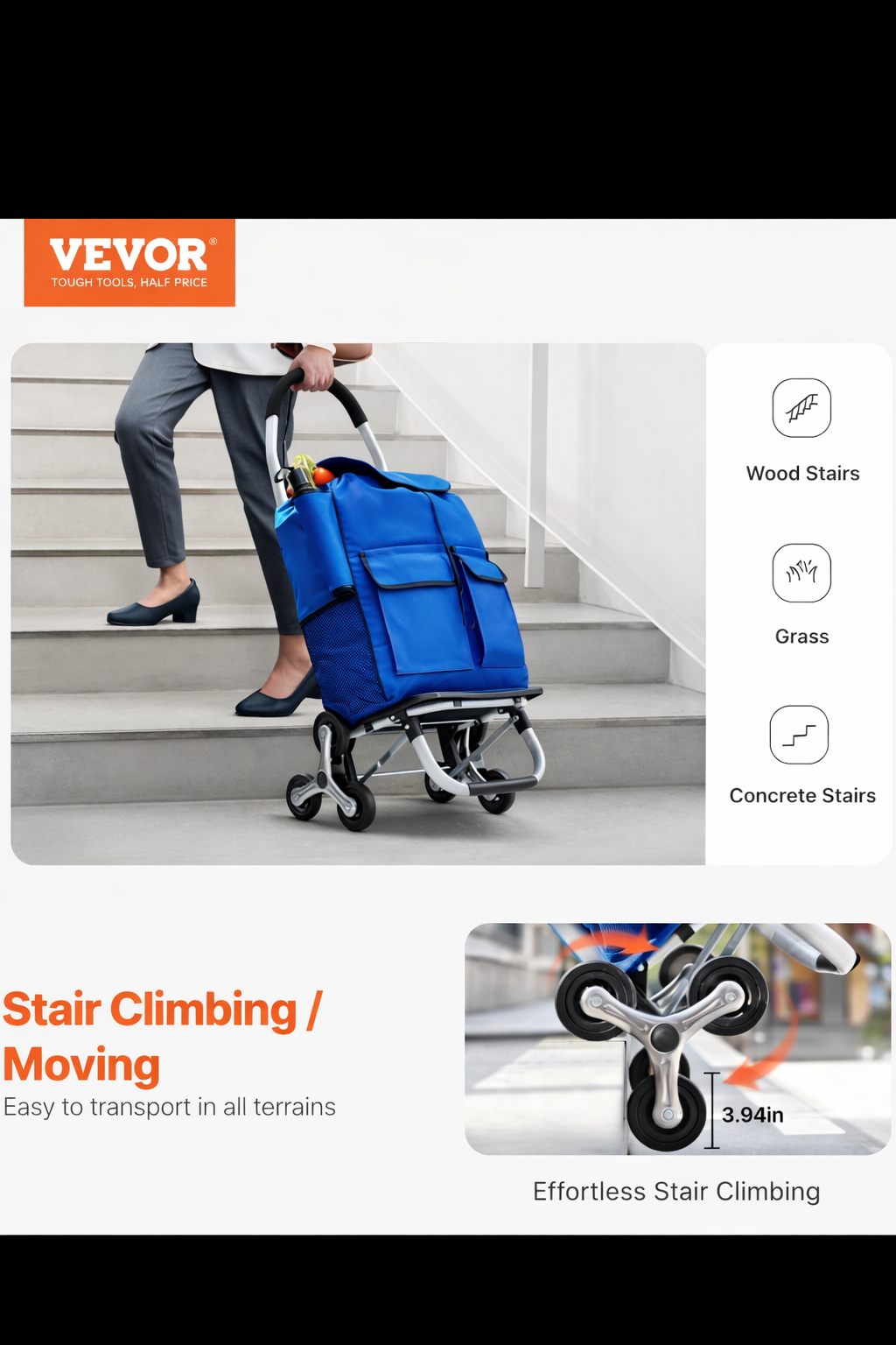 Foldable Stair Climbing Shopping Cart – Heavy Duty Portable Grocery Trolley for All-Season Home & Travel Use - UltraChic
