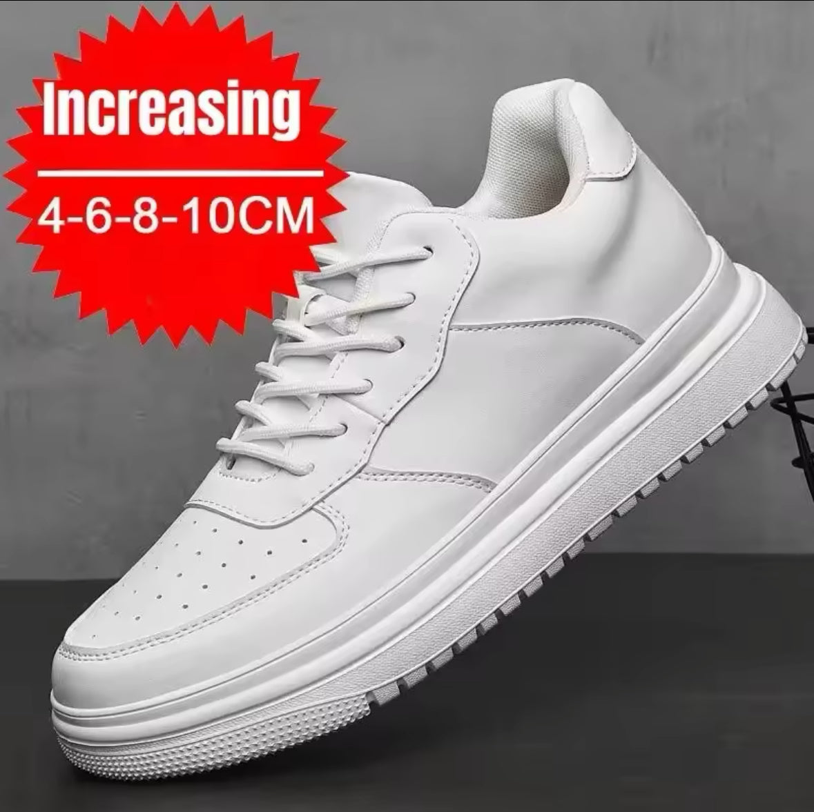 Boost Your Confidence with PDEP Height Increasing Shoes for Men – 10cm Invisible Elevator Sneakers, Stylish White Leather Sport Shoes in Big Size 46