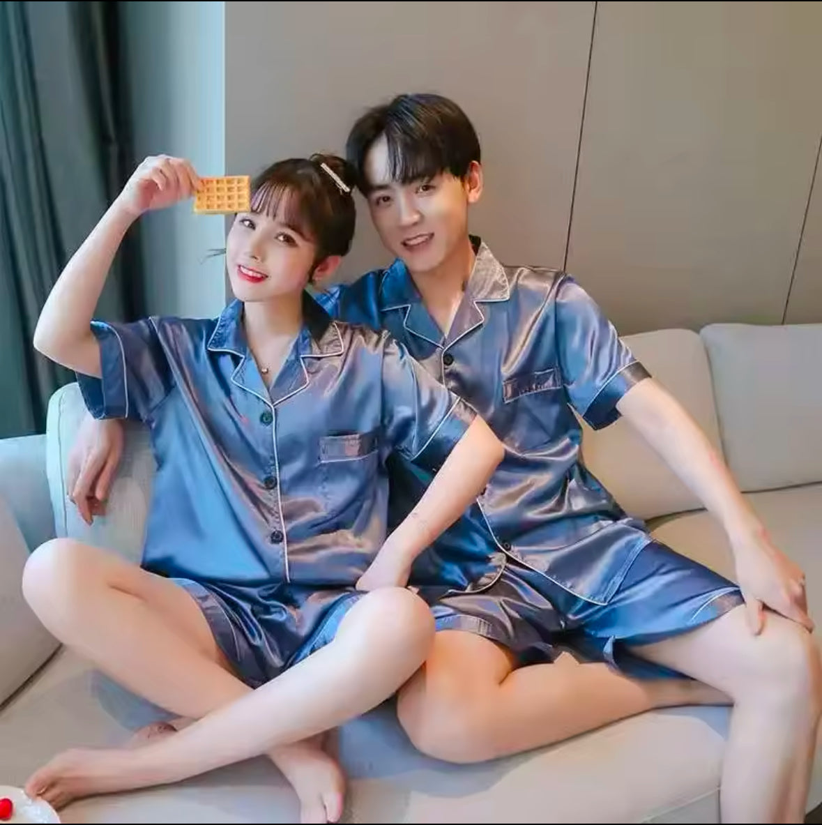 Silk Satin Pajamas Set for Couples – Comfortable Short-Sleeved Sleepwear for Men & Women, Plus Size Loungewear