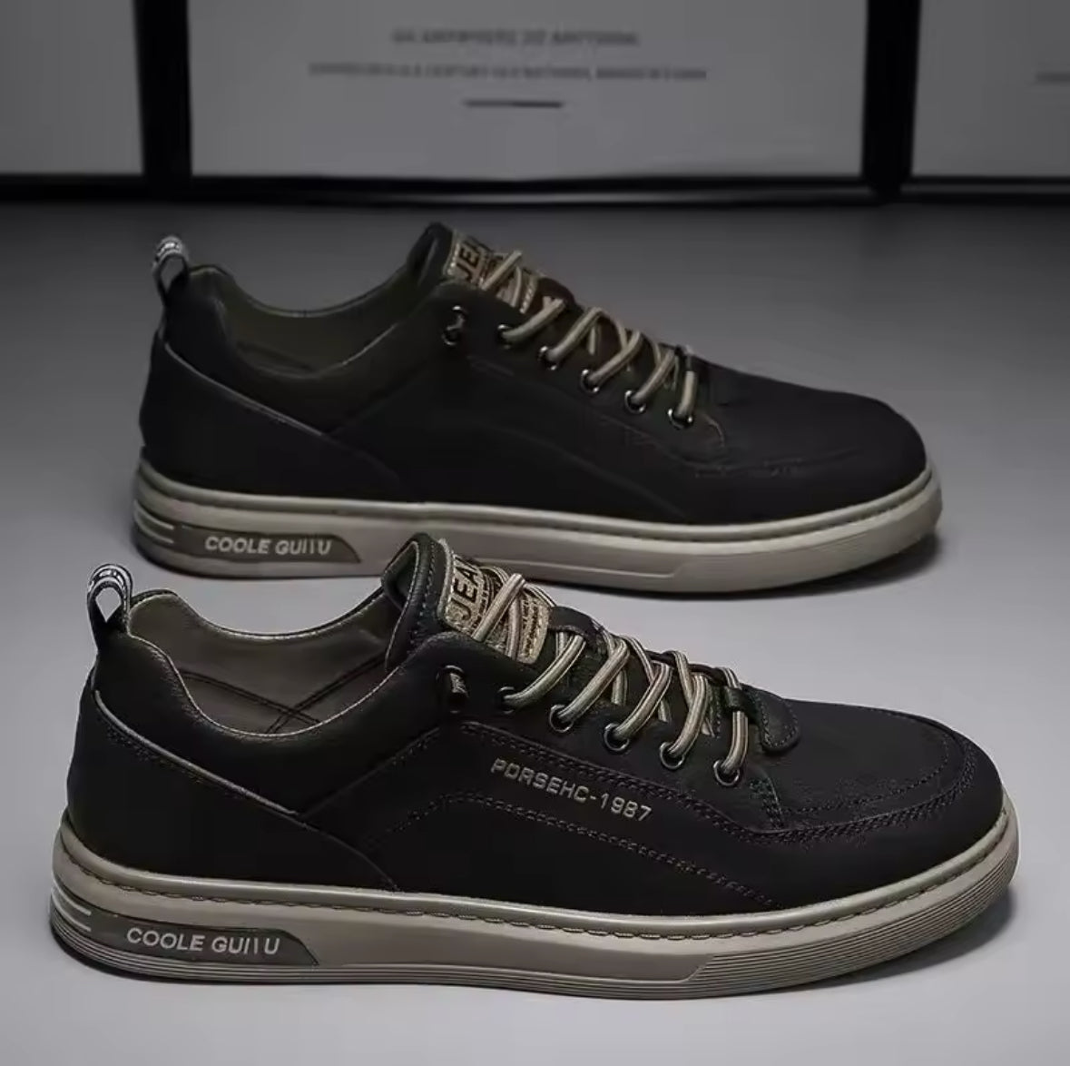 Men’s Leather Shoes – Stylish Fall Fashion Sneakers for Driving, Walking & Office Comfort, Slip-On Non-Slip Flats for Youthful Style!