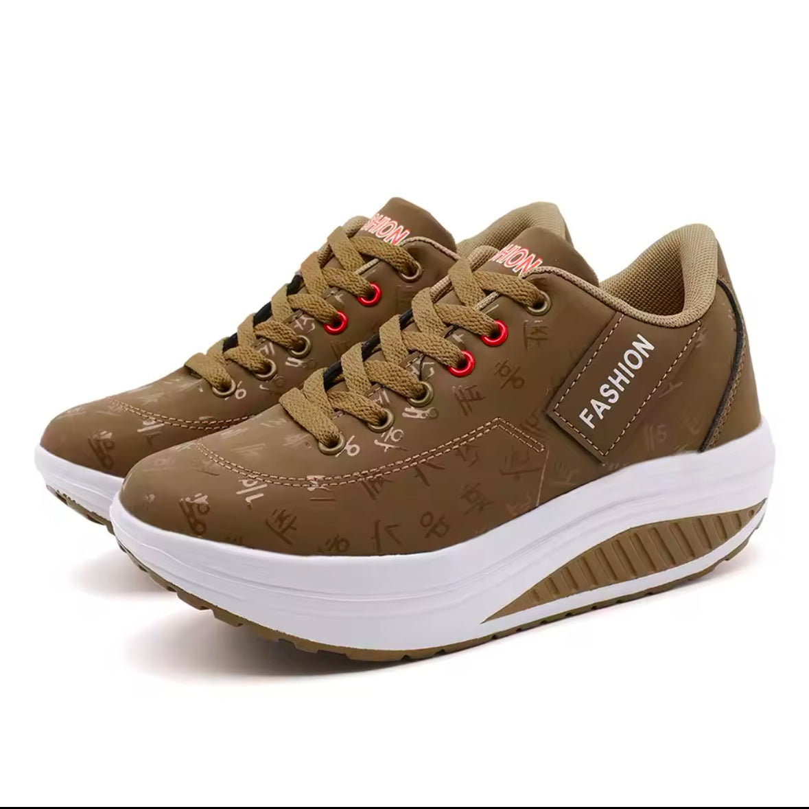 Ladies Casual Sports Shoes | Breathable Comfortable Lace-up Sneakers with Wedge Heel & Thick Sole