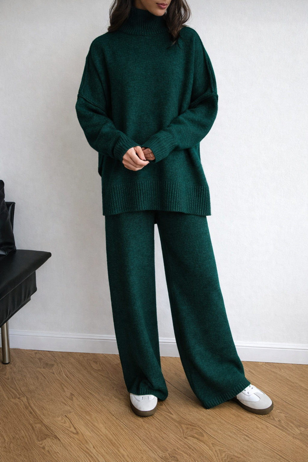 Women’s High Collar Knit Lounge Set – Cozy Autumn Winter Two Piece Outfit - UltraChic