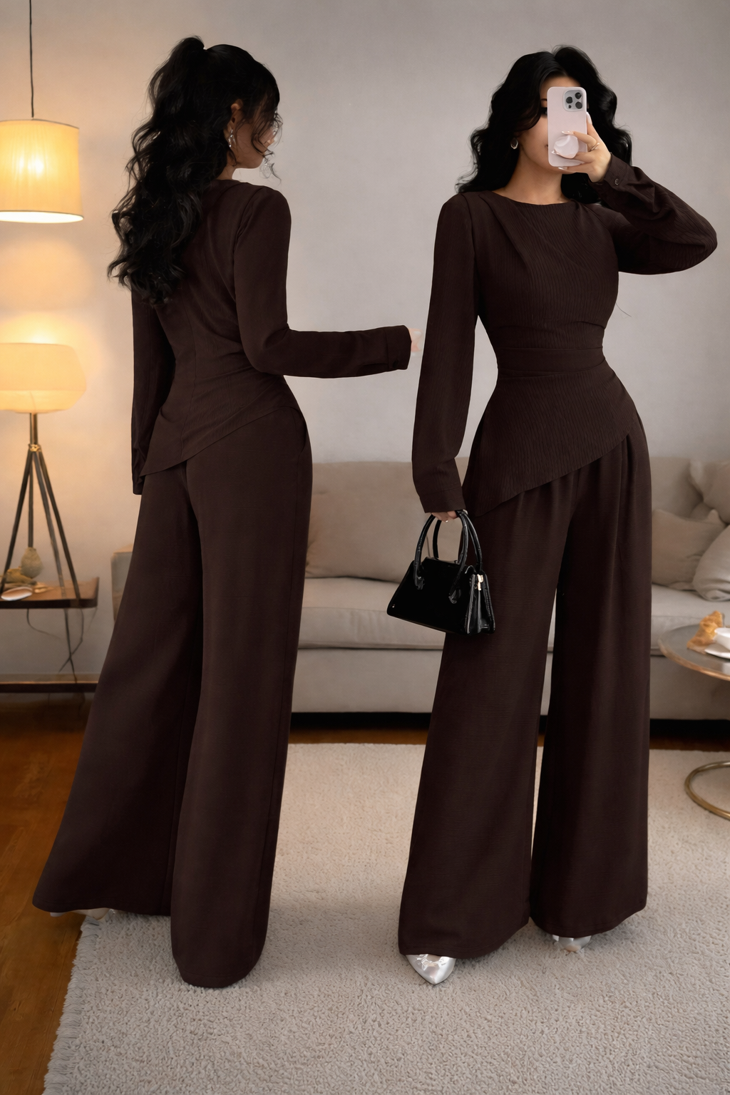Women’s Pleated Asymmetrical Top Set – Elegant Autumn/Winter Wear - UltraChic