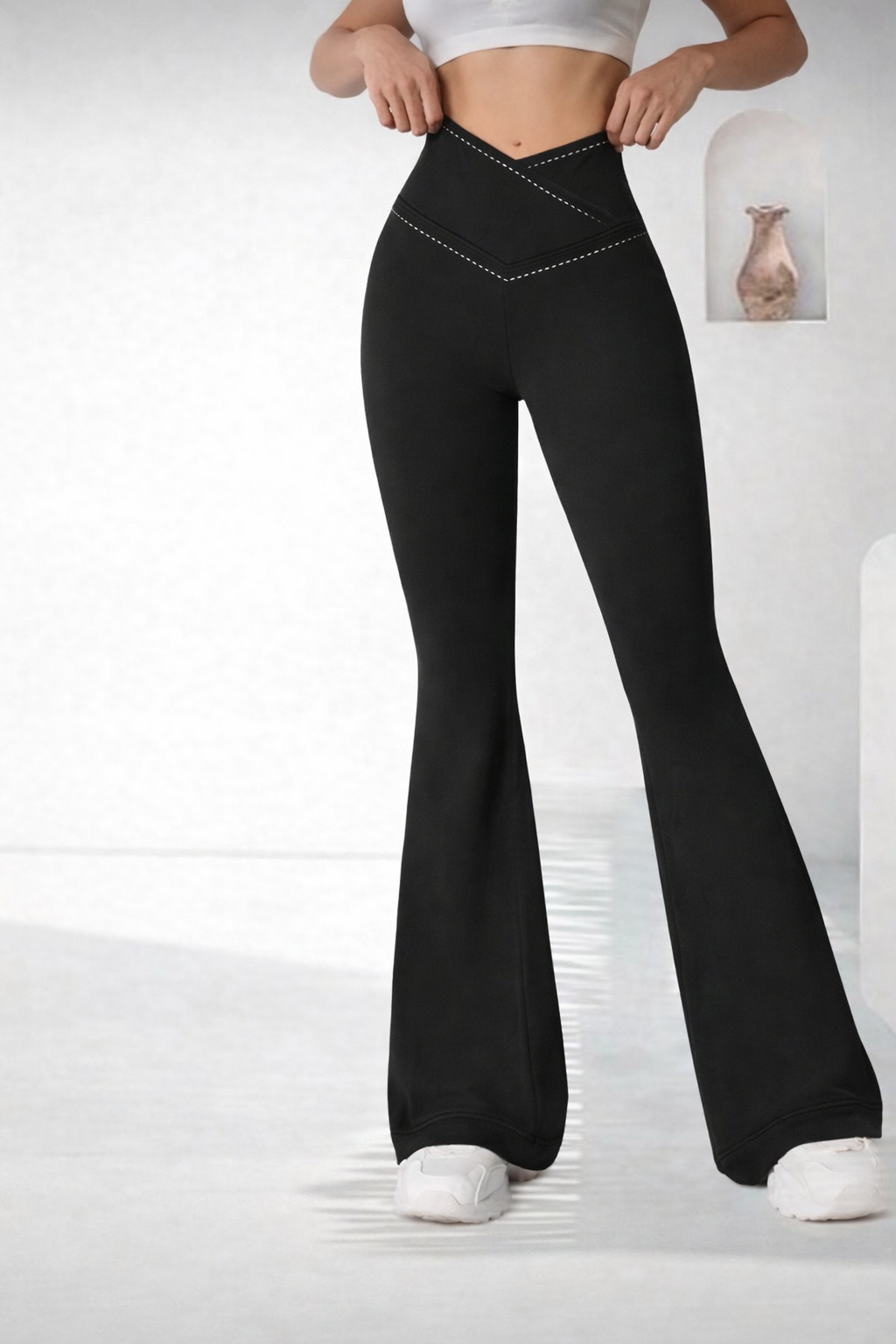 Women’s Criss-Cross Waist Flare Pants – Sculpting All-Season Activewear - UltraChic