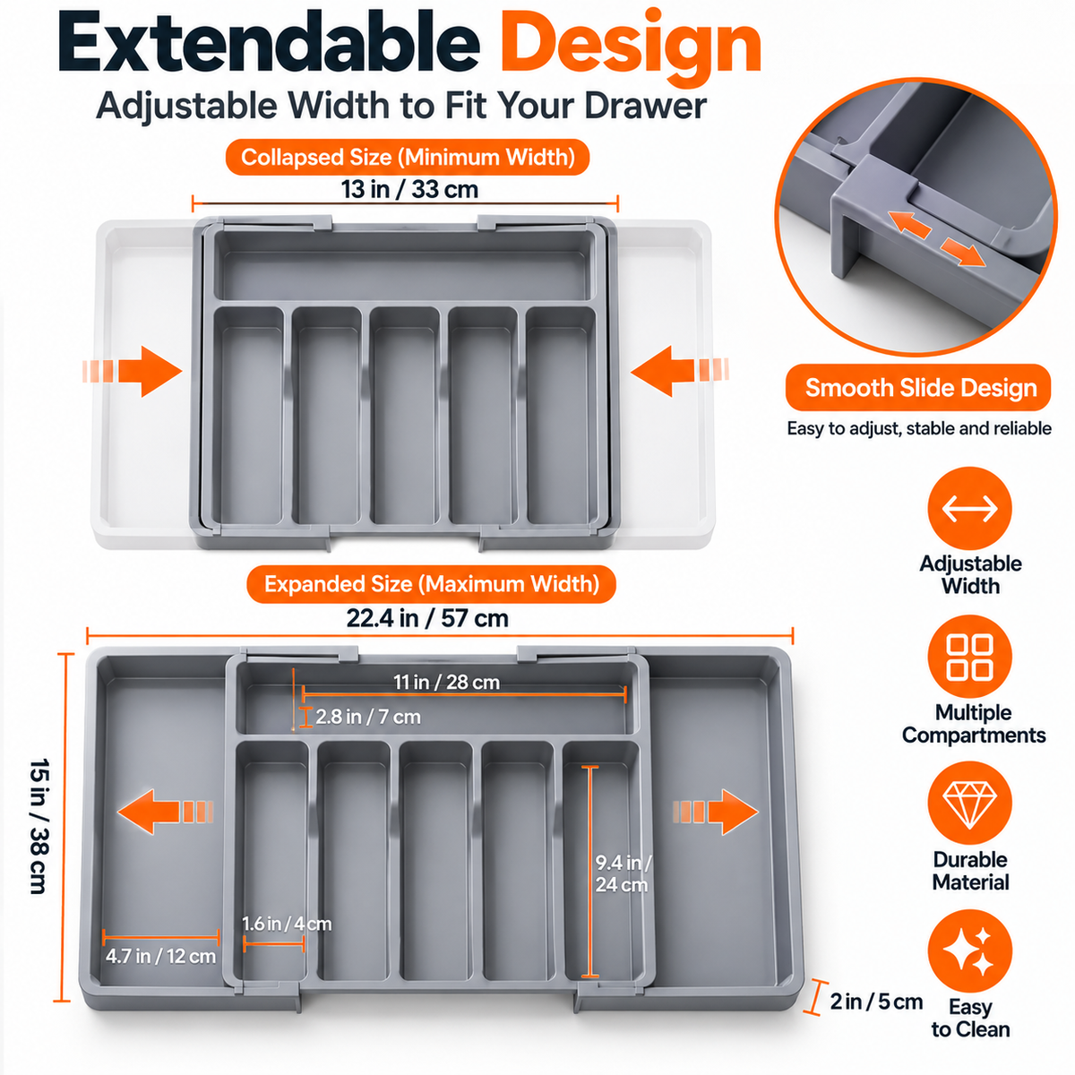 Expandable Kitchen Drawer Organizer – Adjustable Cutlery Tray