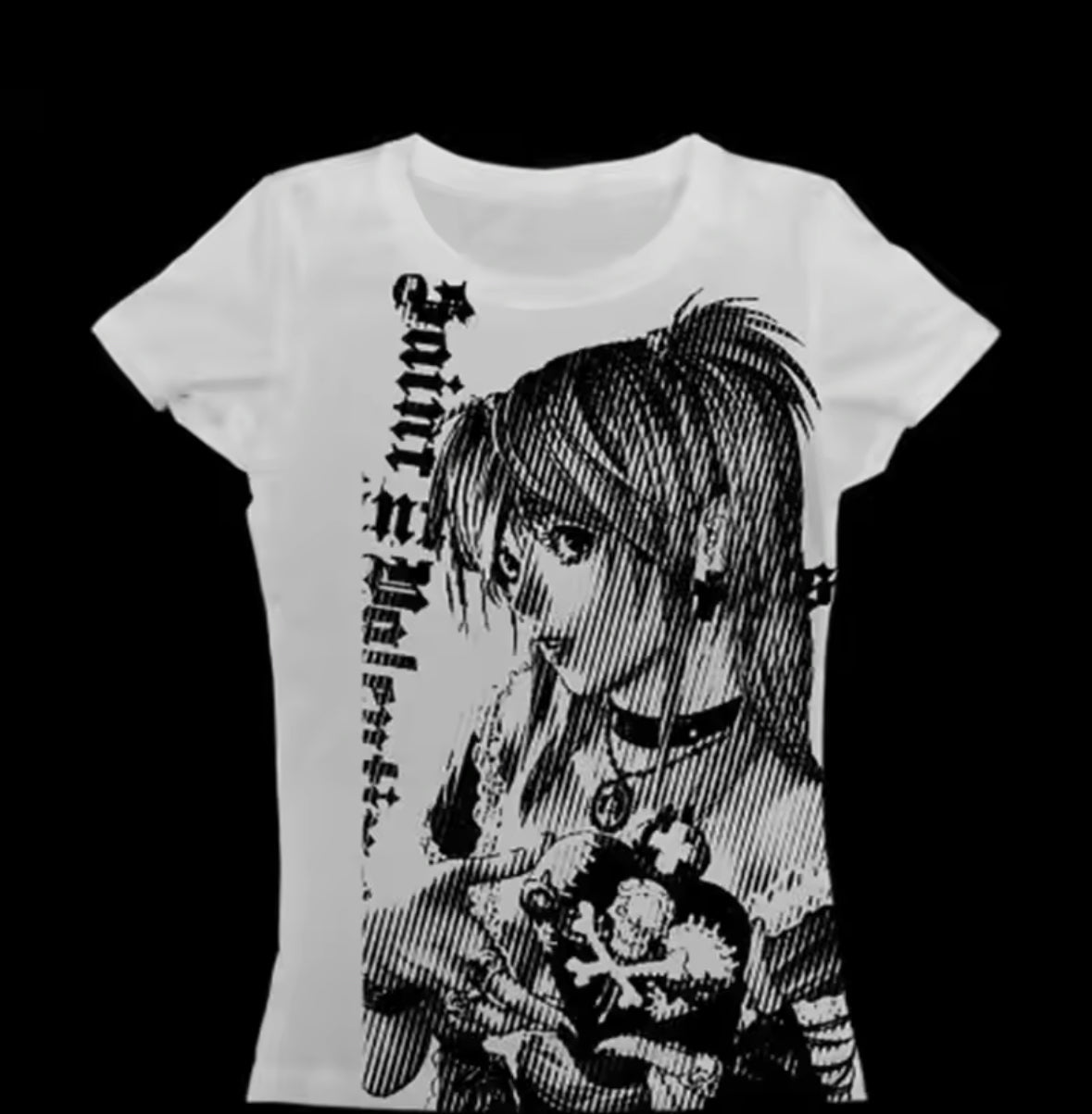 Y2K Anime Streetwear Crop Tee – Vintage 90s Text Print, Aesthetic Harajuku Women’s Casual Top – Perfect for Emo & Retro Fashion Fans