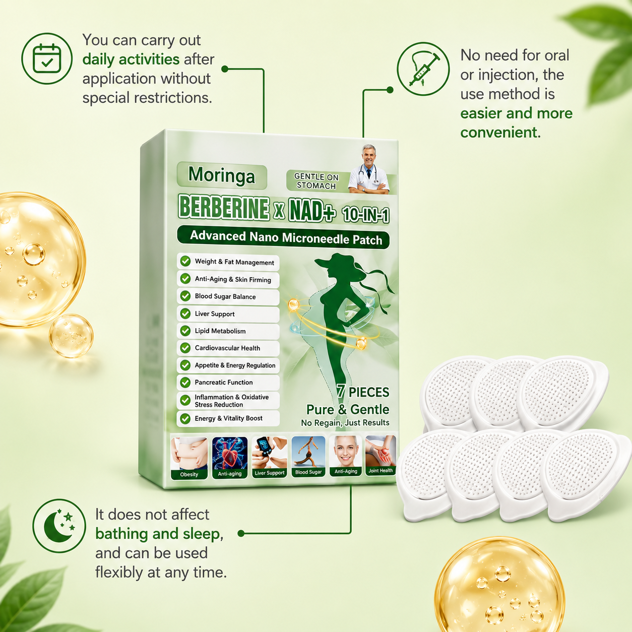 Moringa Berberine x NAD+ 10-in-1 Advanced Nano Microneedle Patch – Natural Weight Management & Metabolism Support