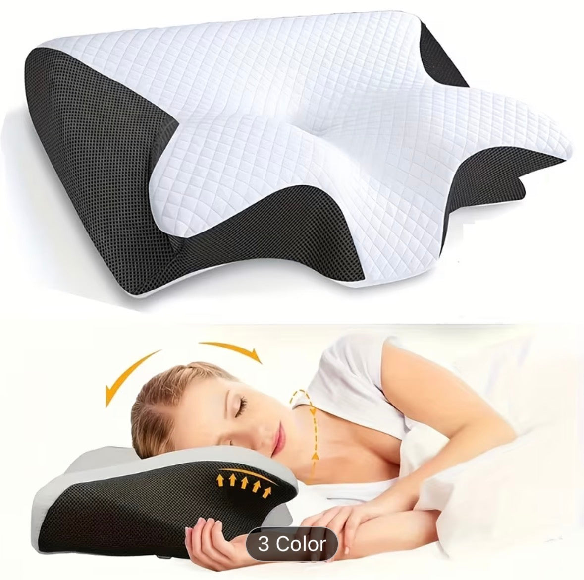 Ergonomic Cervical Neck Pillow – Breathable & Airy Support for Back and Side Sleepers, Comfortable Contour Design, Ideal for Parents & Seniors - UltraChic