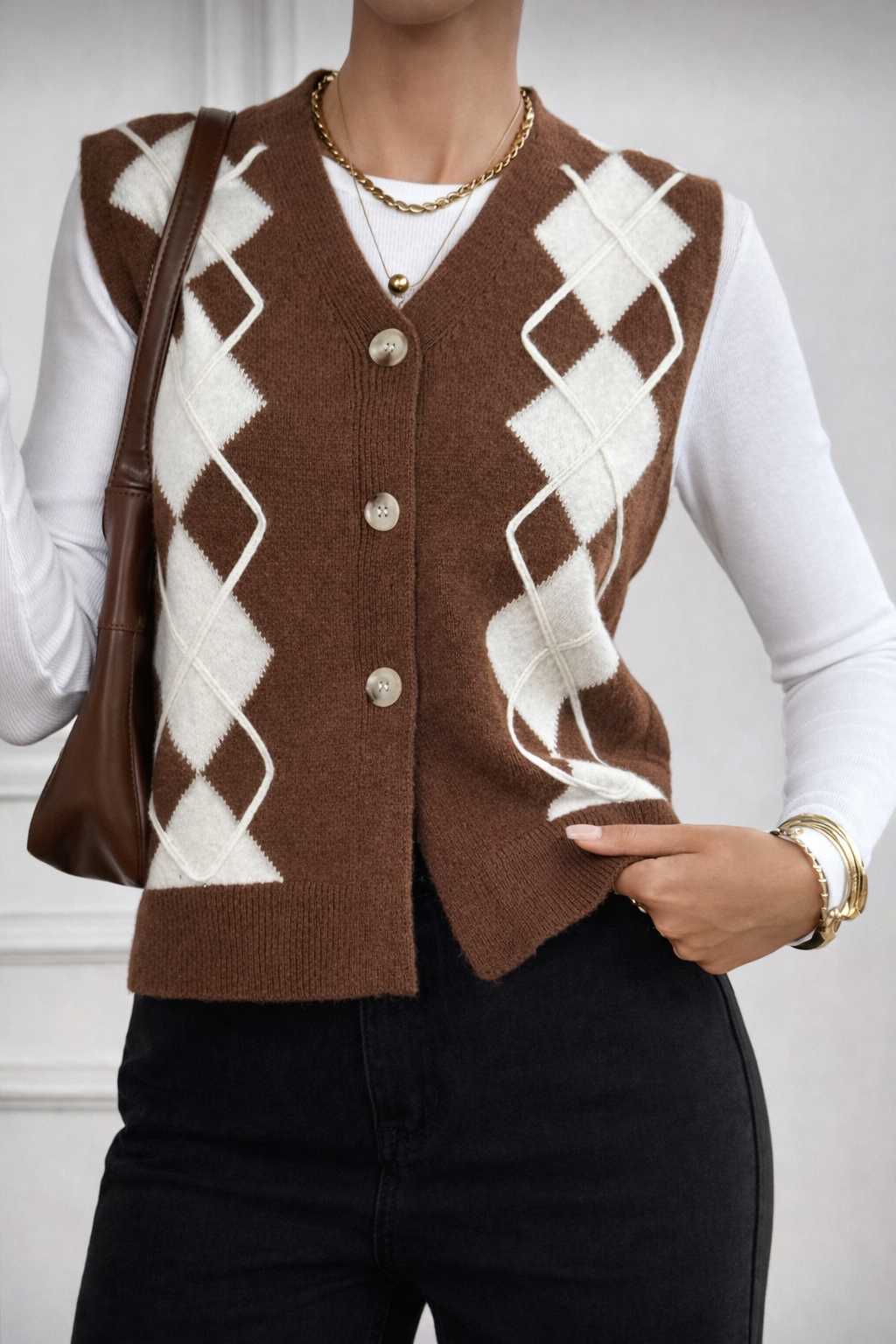 Women’s Leopard Knit Vest – Elegant Autumn/Winter Sleeveless Office Layer