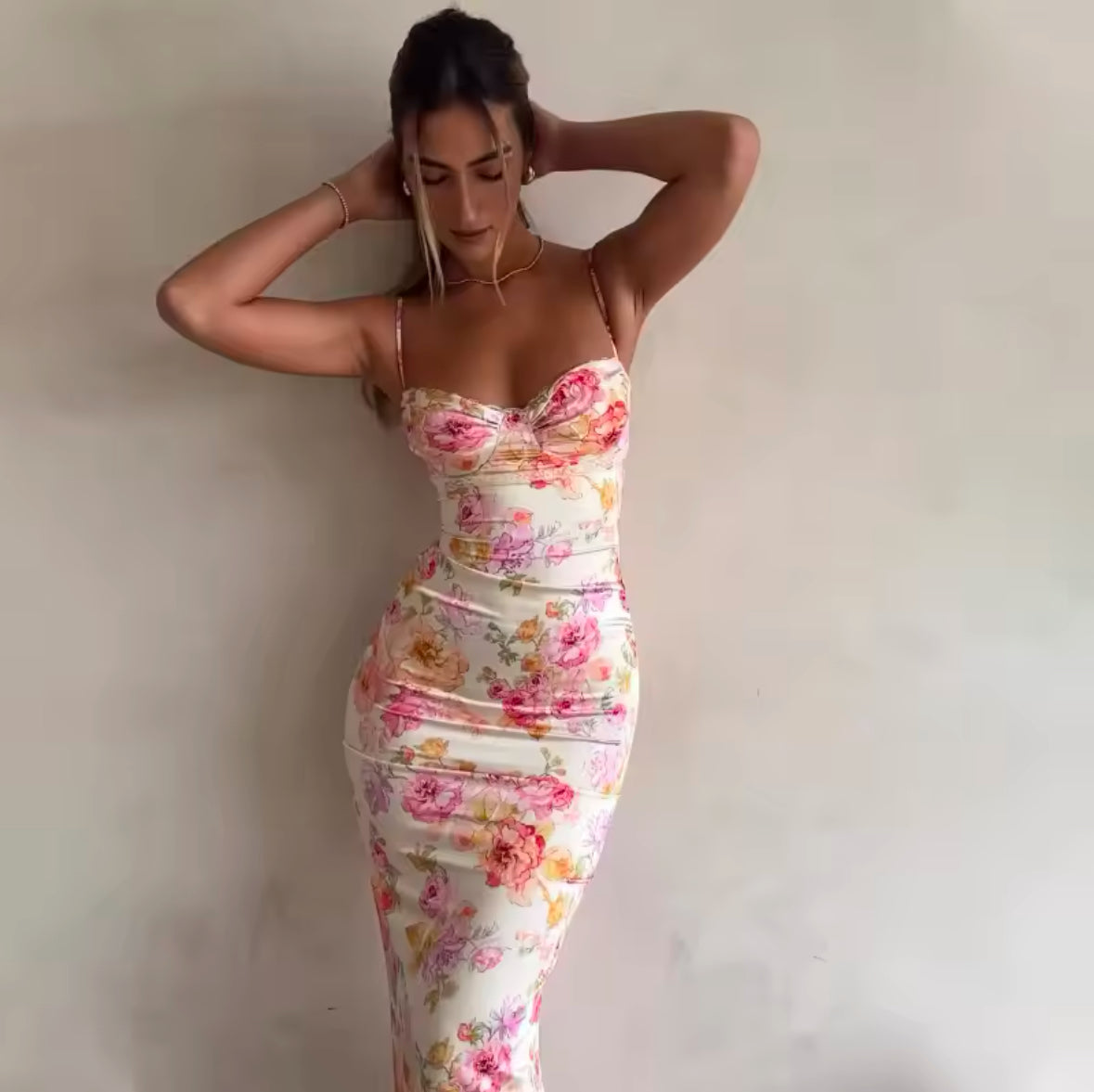 New Floral Sleeveless Mini Dress for Women – Spaghetti Strap, Slim Fit, Split Party Beach Style for Summer 2025