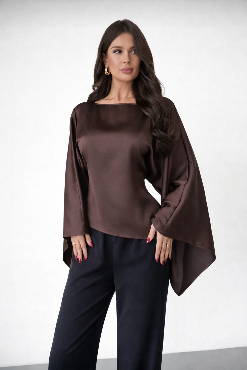 Women’s Tie-Waist Batwing Blouse – Elegant Irregular Hem Autumn Winter Office Top - UltraChic