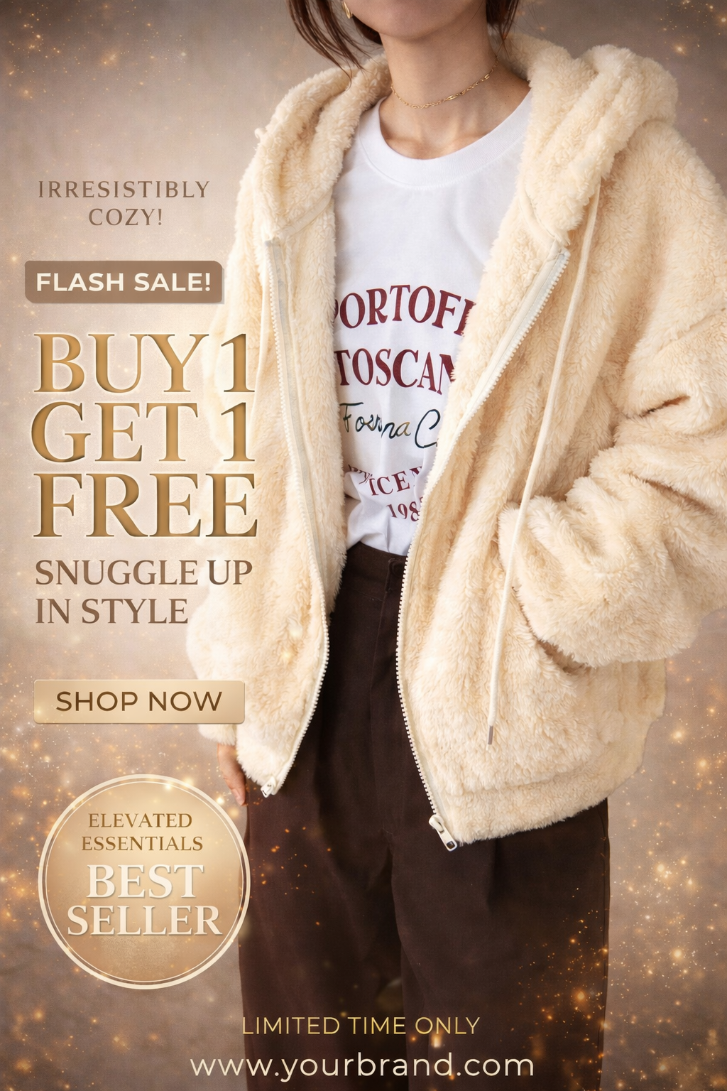 Women’s Sherpa Fleece Hooded Sweatshirt – Soft Loose Fit Autumn Winter Cozy Casual Hoodie - UltraChic