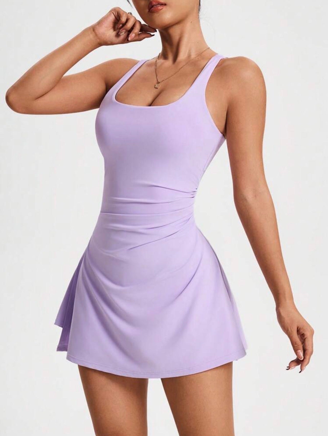 Women’s Pleated Tennis Dress – Square Neck Sleeveless Summer Athletic Casual Sport Dress