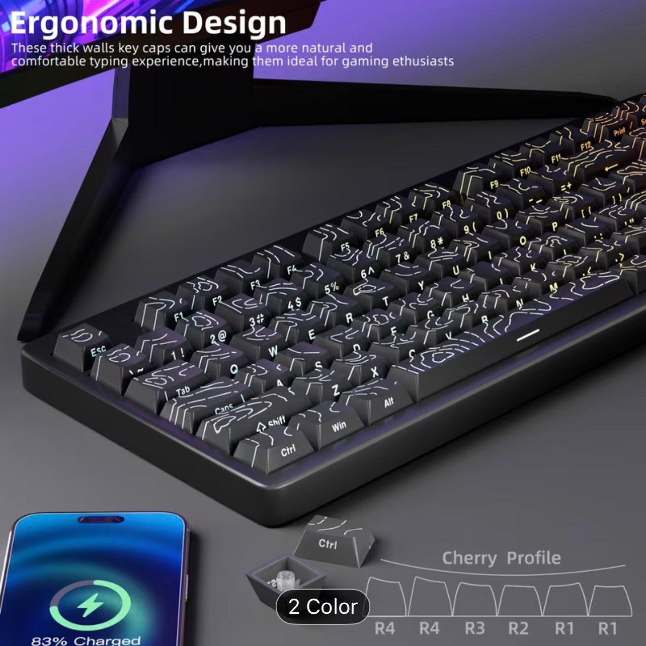 Stylish RGB Contour Line Keycaps – Premium Cherry Profile Backlit Gaming Keycaps for Mechanical Keyboard - UltraChic