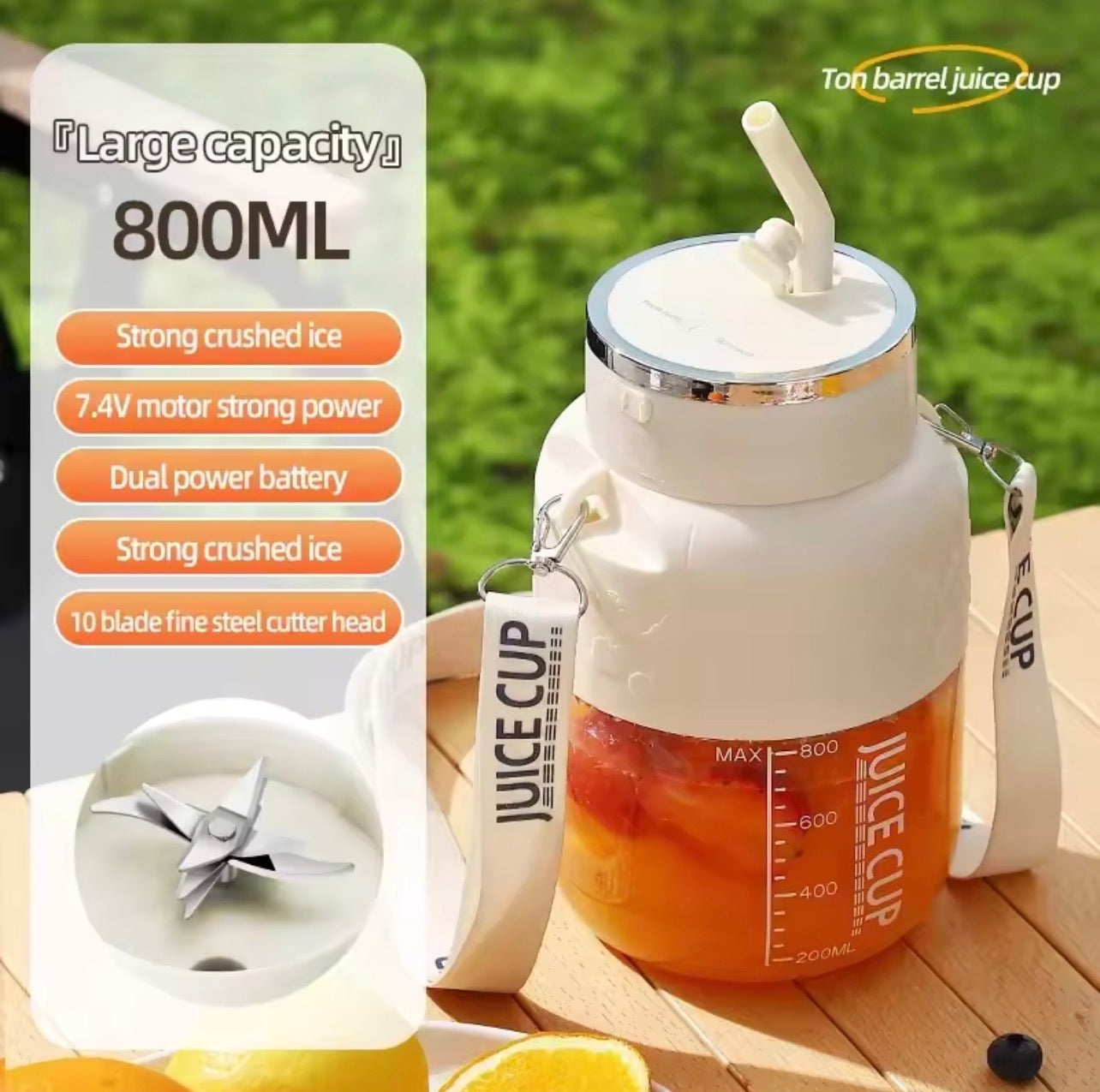 Wireless Portable Blender 800ml High Power 10-Blade USB Juicer Summer Fitness Smoothie Bottle - UltraChic