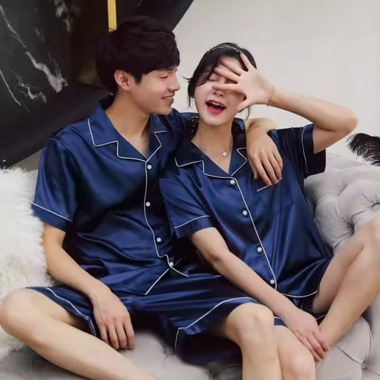 Silk Satin Pajamas Set for Couples – Comfortable Short-Sleeved Sleepwear for Men & Women, Plus Size Loungewear