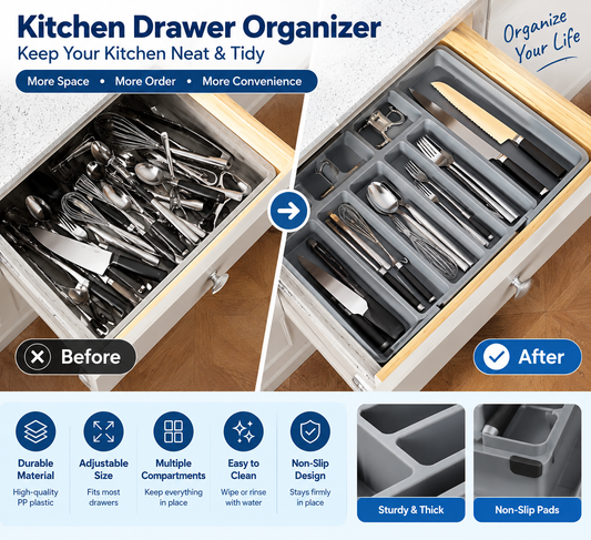 Expandable Kitchen Drawer Organizer – Adjustable Cutlery Tray