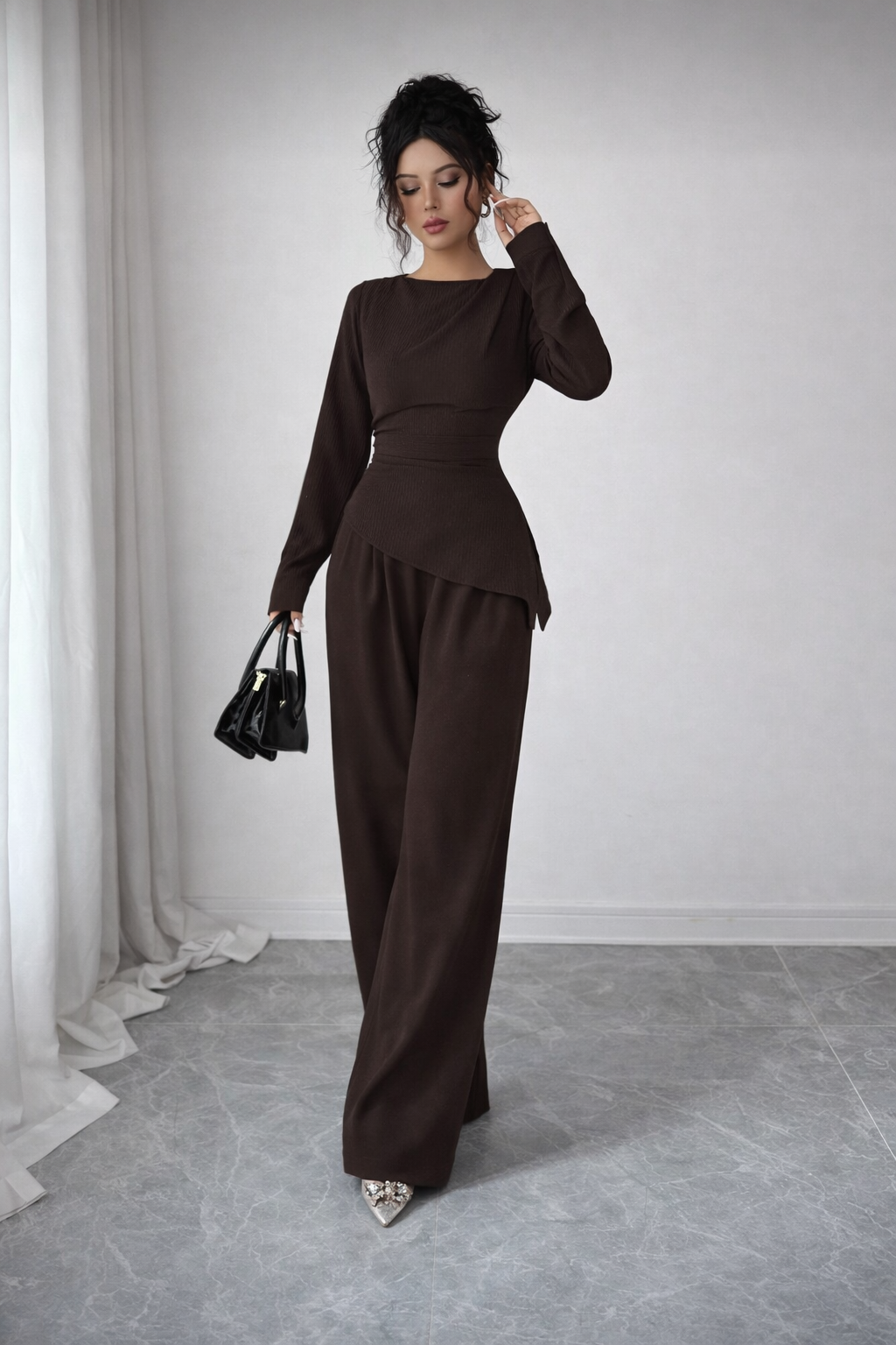 Women’s Pleated Asymmetrical Top Set – Elegant Autumn/Winter Wear - UltraChic