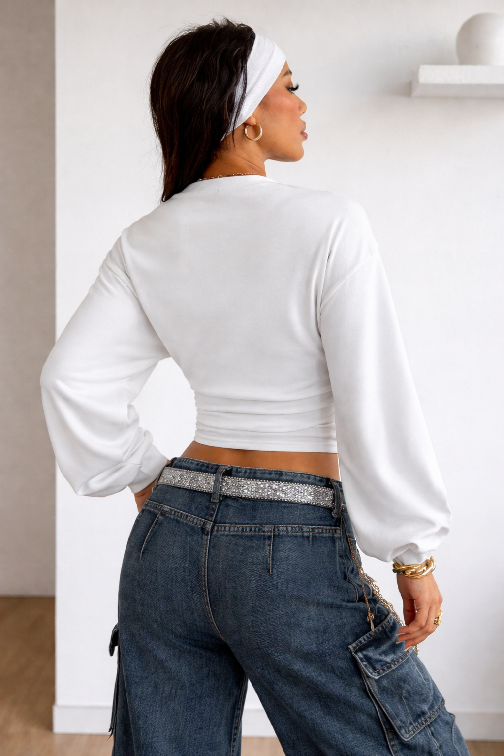Women’s Asymmetrical Neck Pleated Sweatshirt – Cozy Fall Winter Casual Top