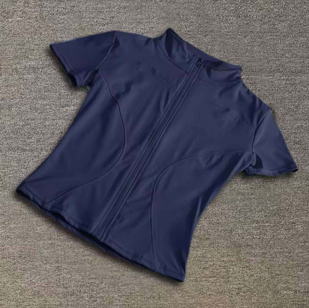 Summer Women’s Slim Fit Yoga Top – Quick-Dry, Zipper Front, High Collar & Short Sleeves