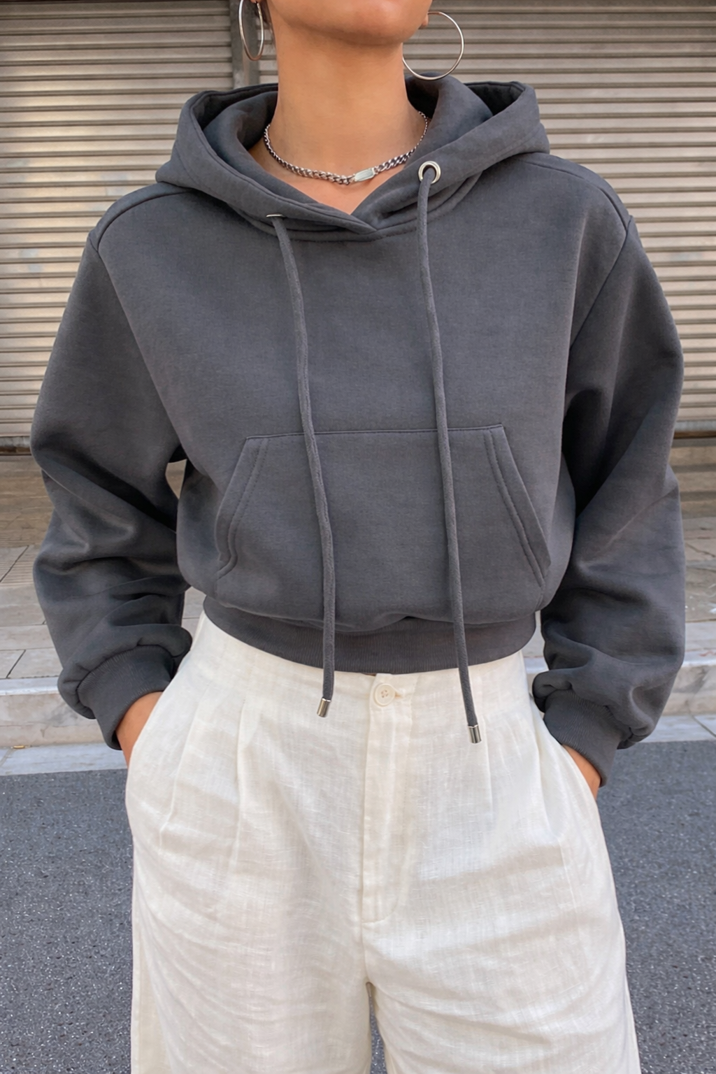 Women’s Cropped Hoodie – Solid Color Fall Casual Sweatshirt