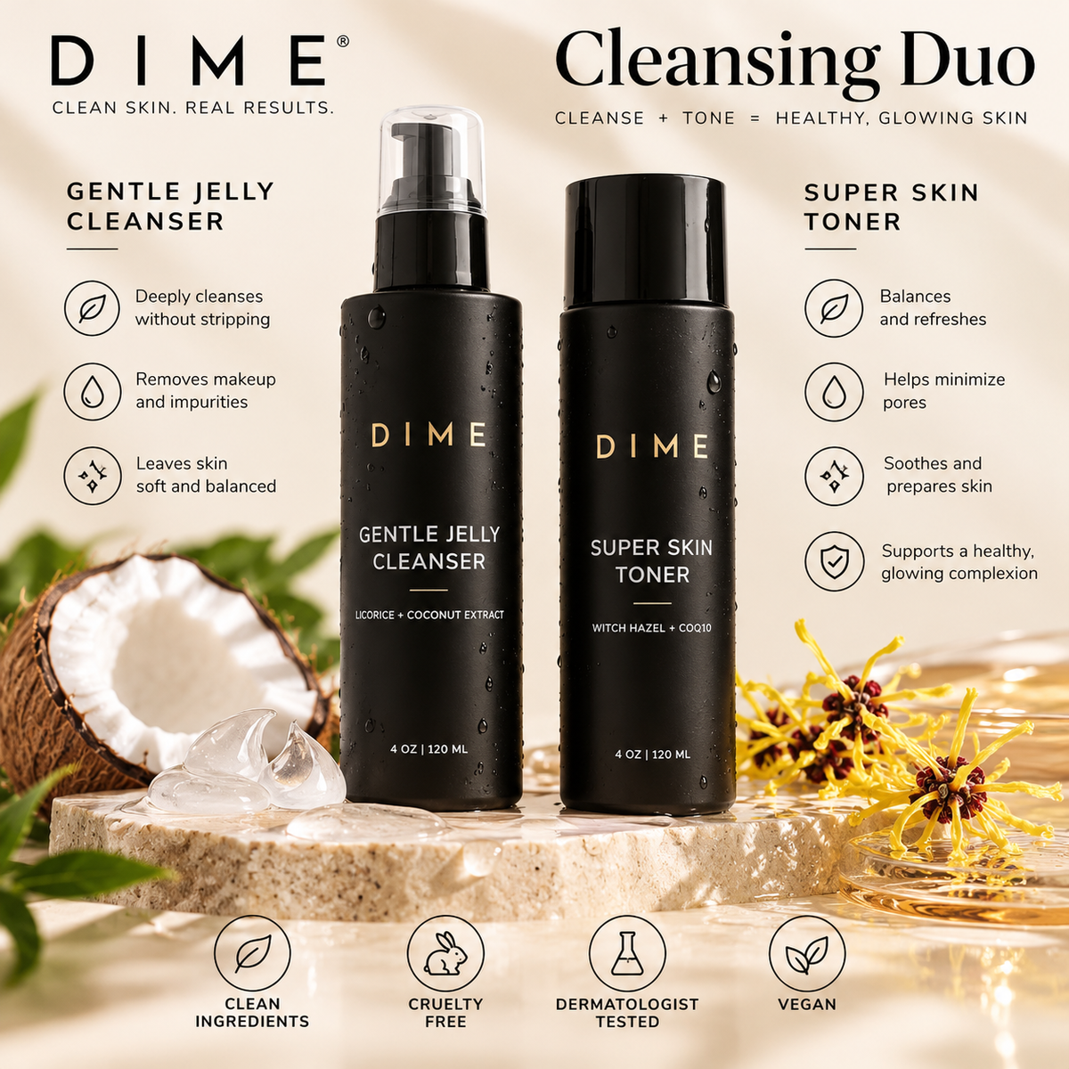 DIME Beauty Cleansing Duo – Gentle Jelly Cleanser & Super Skin Toner