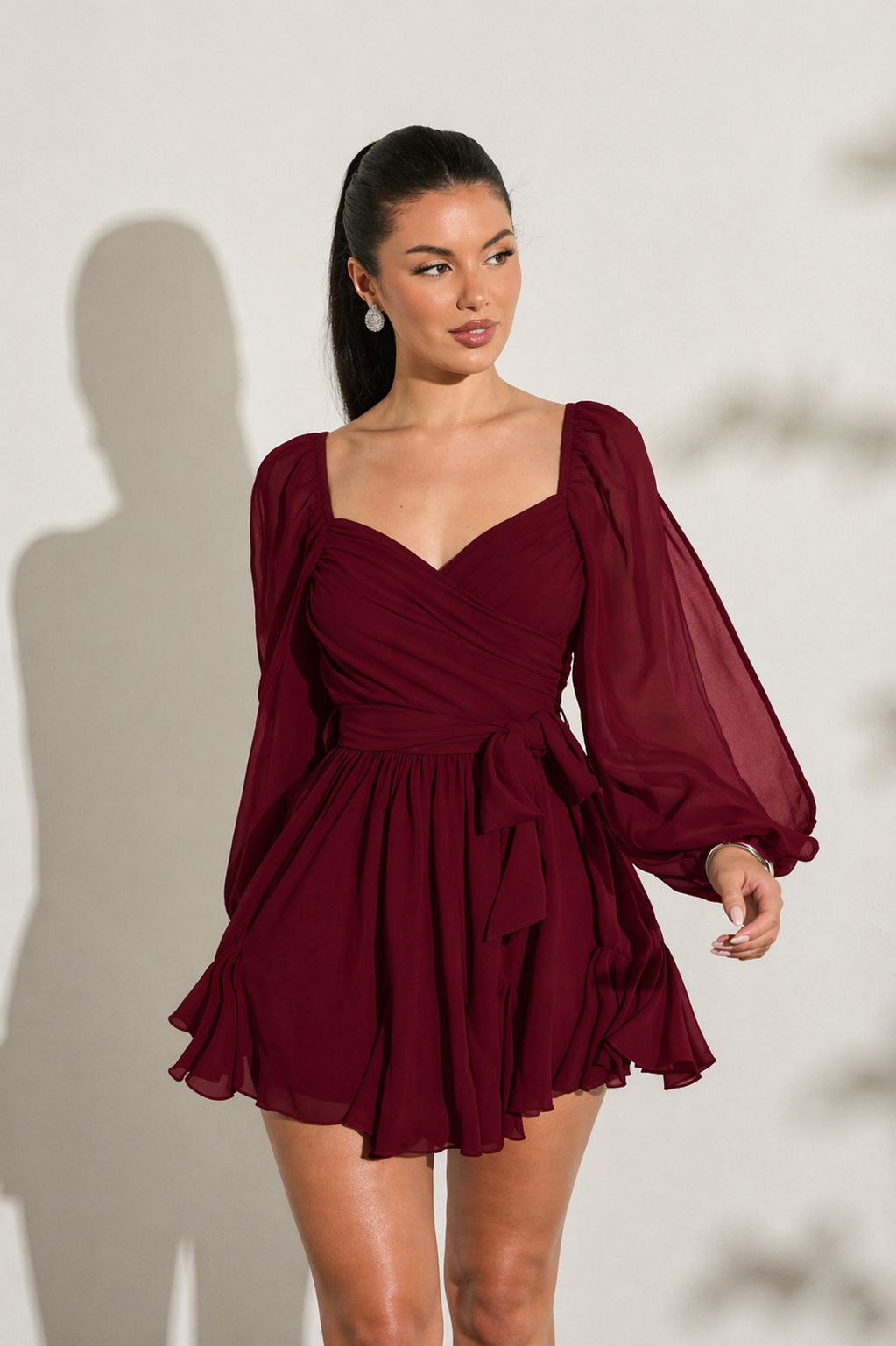 Women’s Sheer Lantern Sleeve Split Hem Dress – Effortless Elegant Minimal Look Summer Women - UltraChic