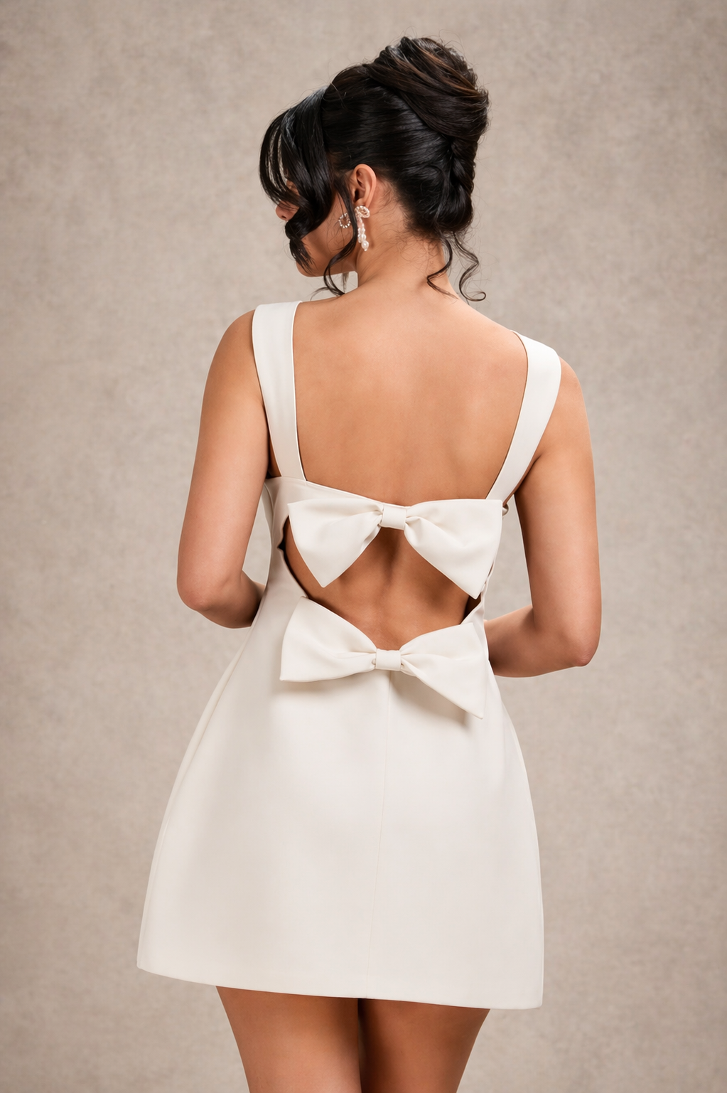 Backless Bow Detail A-Line Mini Dress + Effortless Elegant Silhouette + Instant Feminine Chic Look + Spring/Summer + Women
