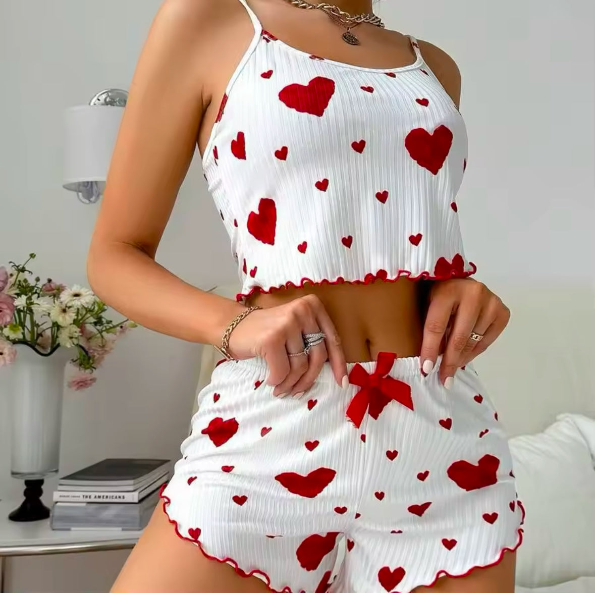 Women’s 2-Piece Pajama Set – Soft & Comfortable Tank Top and Shorts with Love Print – Casual Sleepwear for Relaxation | S, M, L