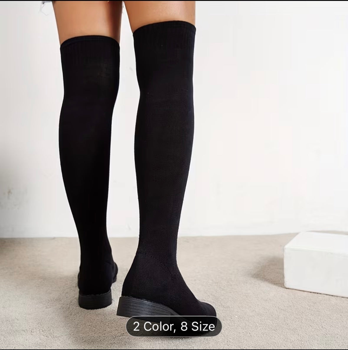 Women’s Over-The-Knee Sock Boots – Stretchy, Long Knitted, Flat Round-Toe High Boots