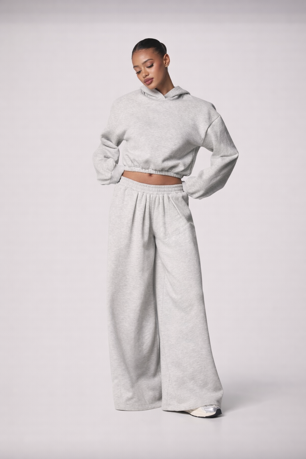 Women’s Oversized Shoulder Pad Cropped Hoodie – Bubble Hem Fall Winter Streetwear