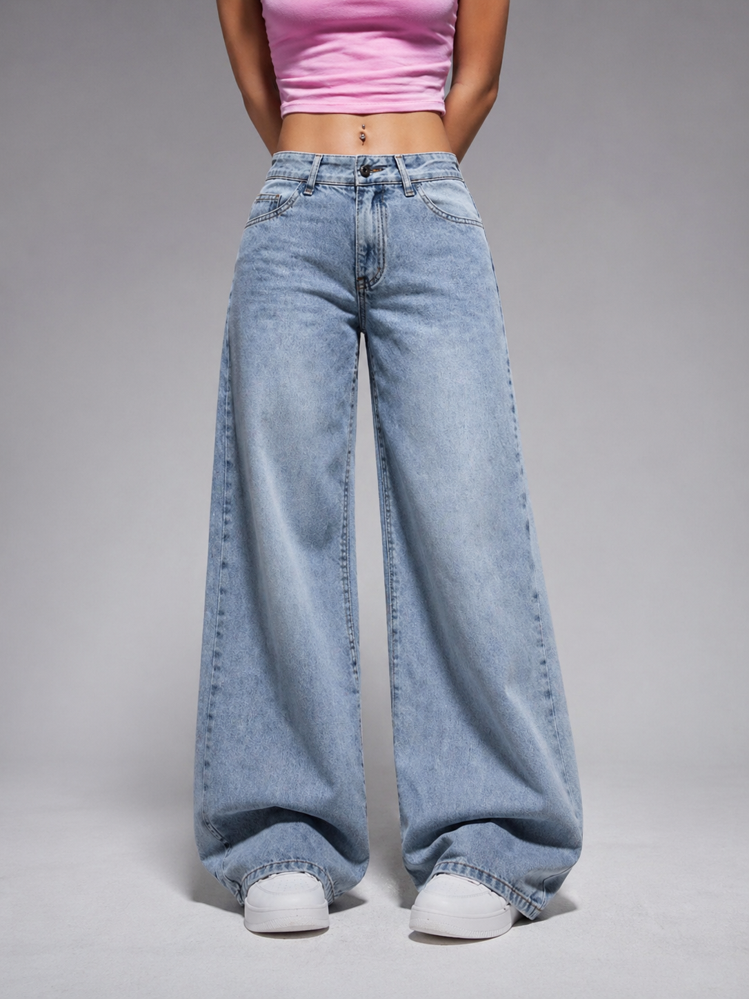Wide Leg Denim Jeans High Waist Fit Flattering Silhouette Casual All Season Women