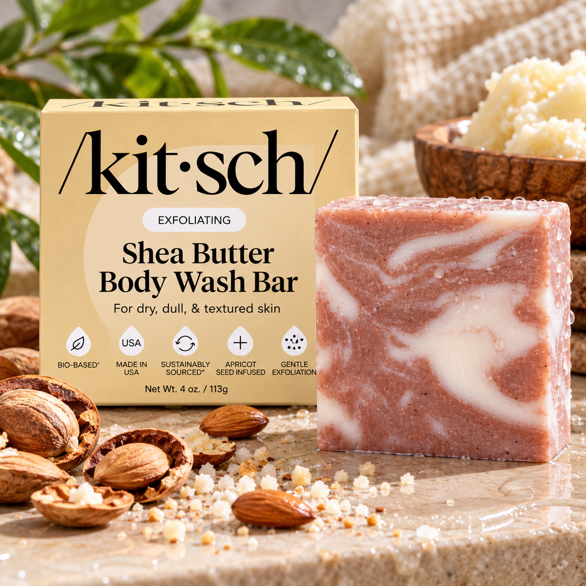 Shea Butter Exfoliating Body Wash Bar – Almond & Cherry Scent
