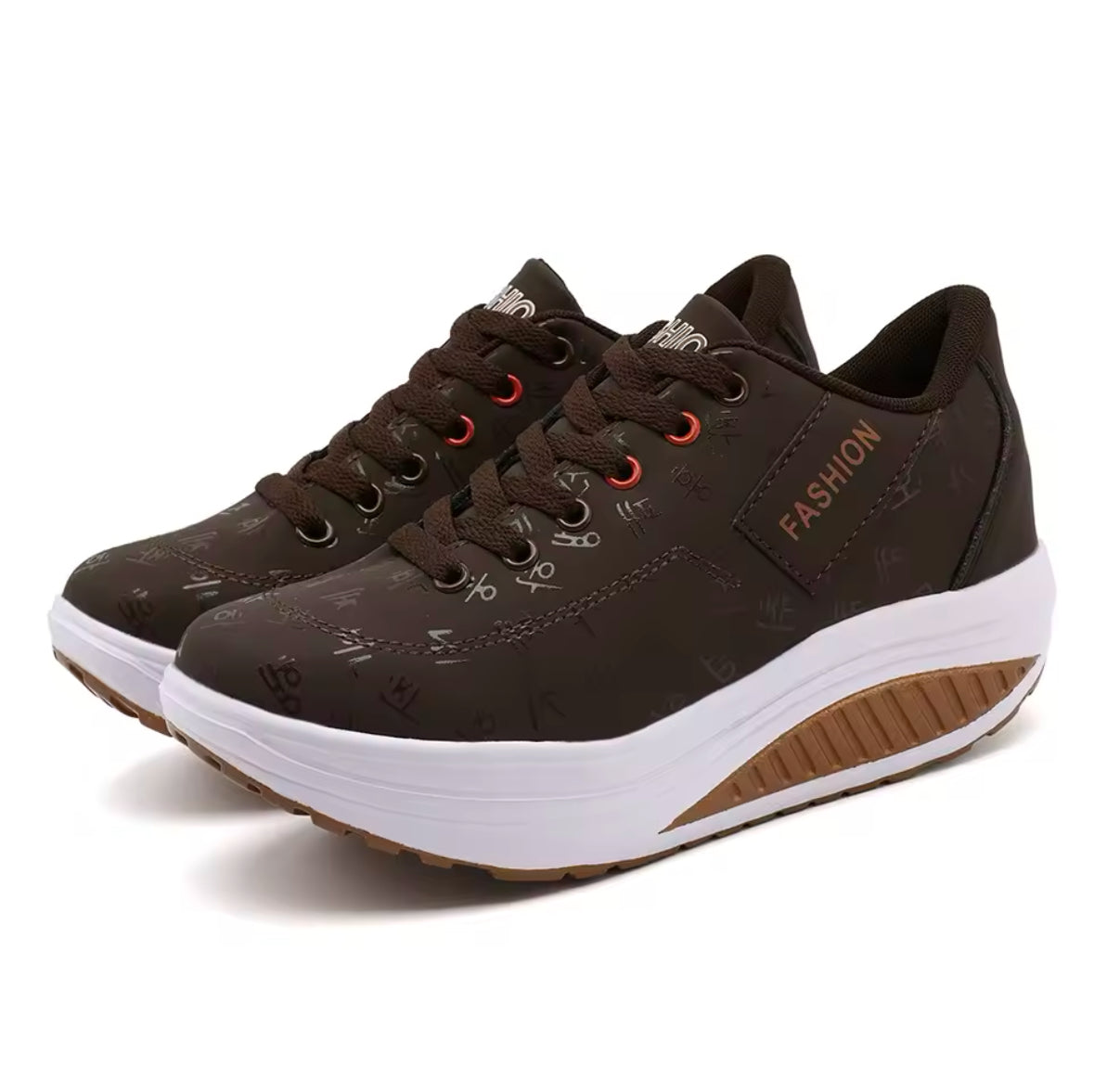 Ladies Casual Sports Shoes | Breathable Comfortable Lace-up Sneakers with Wedge Heel & Thick Sole