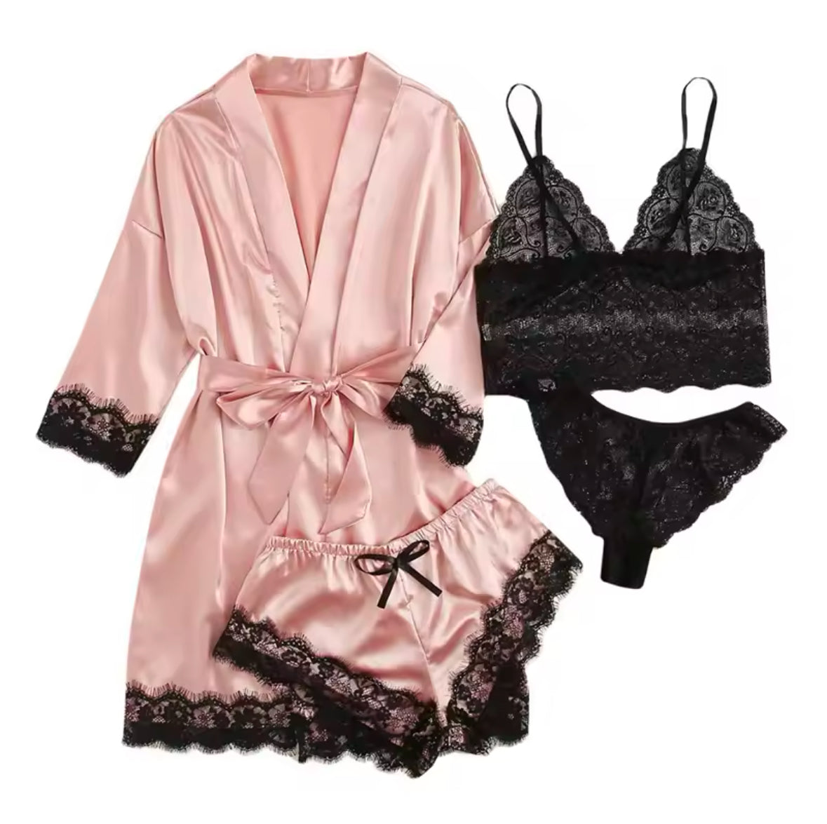 Women’s Satin Pajama Set with Sexy Lace Trim – Skin-Friendly Comfort & Elegant Printed Loungewear for Relaxation & Sleep