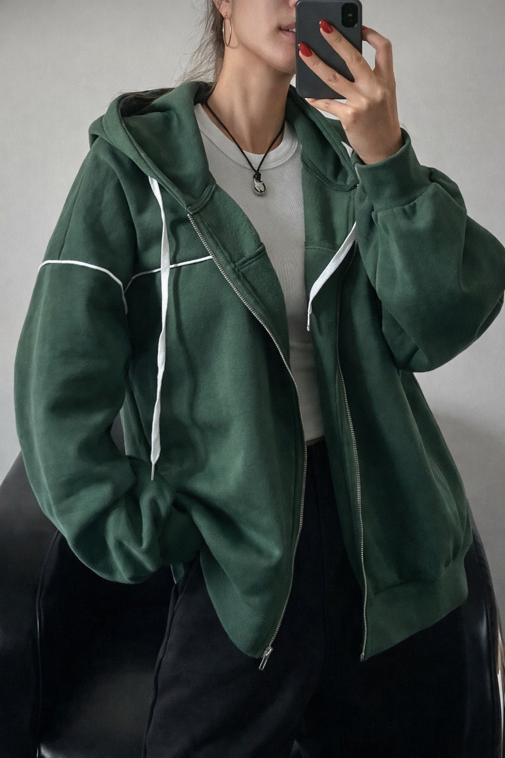 Women’s Thermal Zip-Up Hoodie – Contrast Piping Drop Shoulder Autumn Winter Casual Sweatshirt Jacket - UltraChic