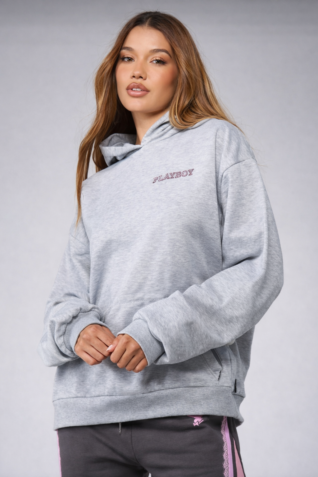 Women’s Oversized Rhinestone Logo Hoodie – Sparkly Winter Streetwear Essential