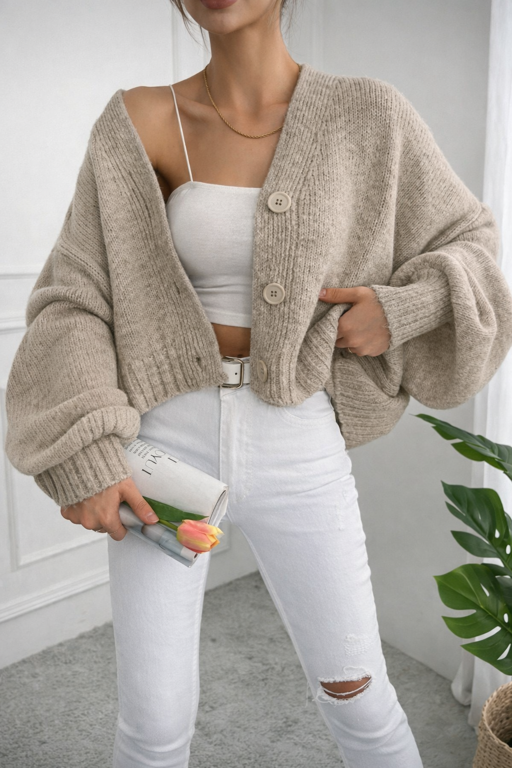 Women’s Drop Shoulder Open Front Cardigan – Casual Fall Winter Knit - UltraChic