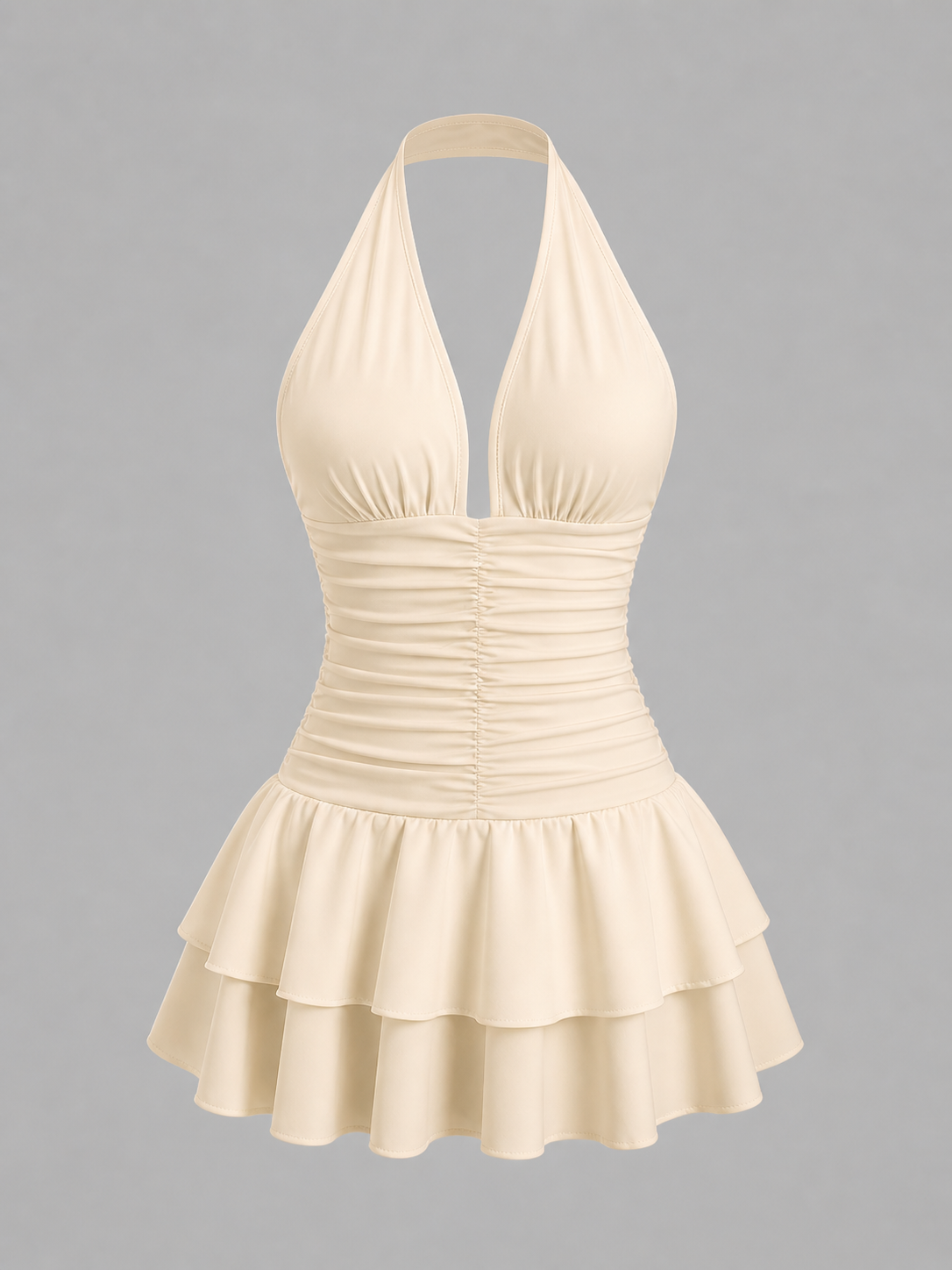 Halter Neck Mini Dress Ruched Waist Slim Fit Effortless Elegant Look Summer Collection Women - UltraChic
