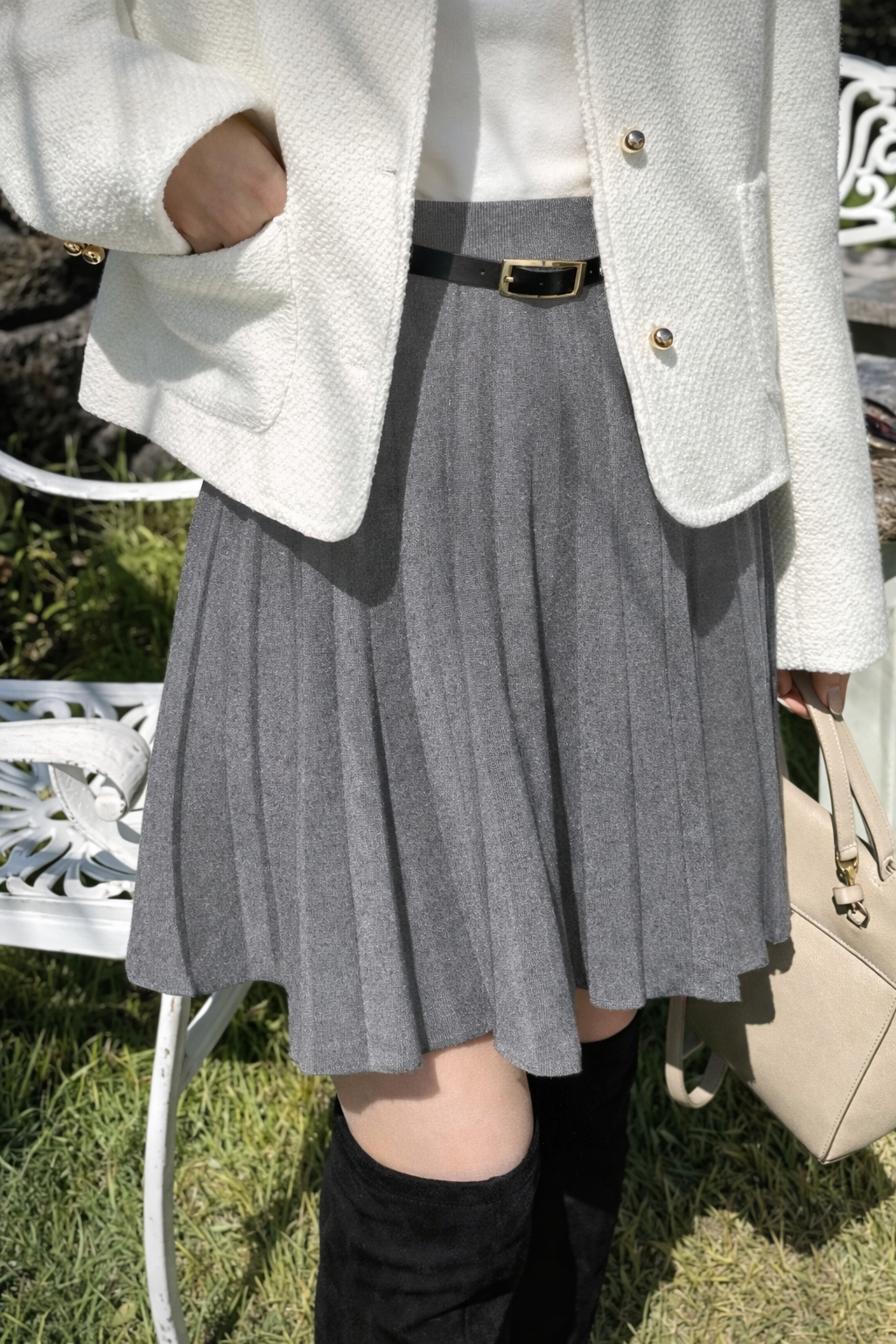 Women’s Pleated Knit Skirt – Minimalist Fall Winter Essential - UltraChic