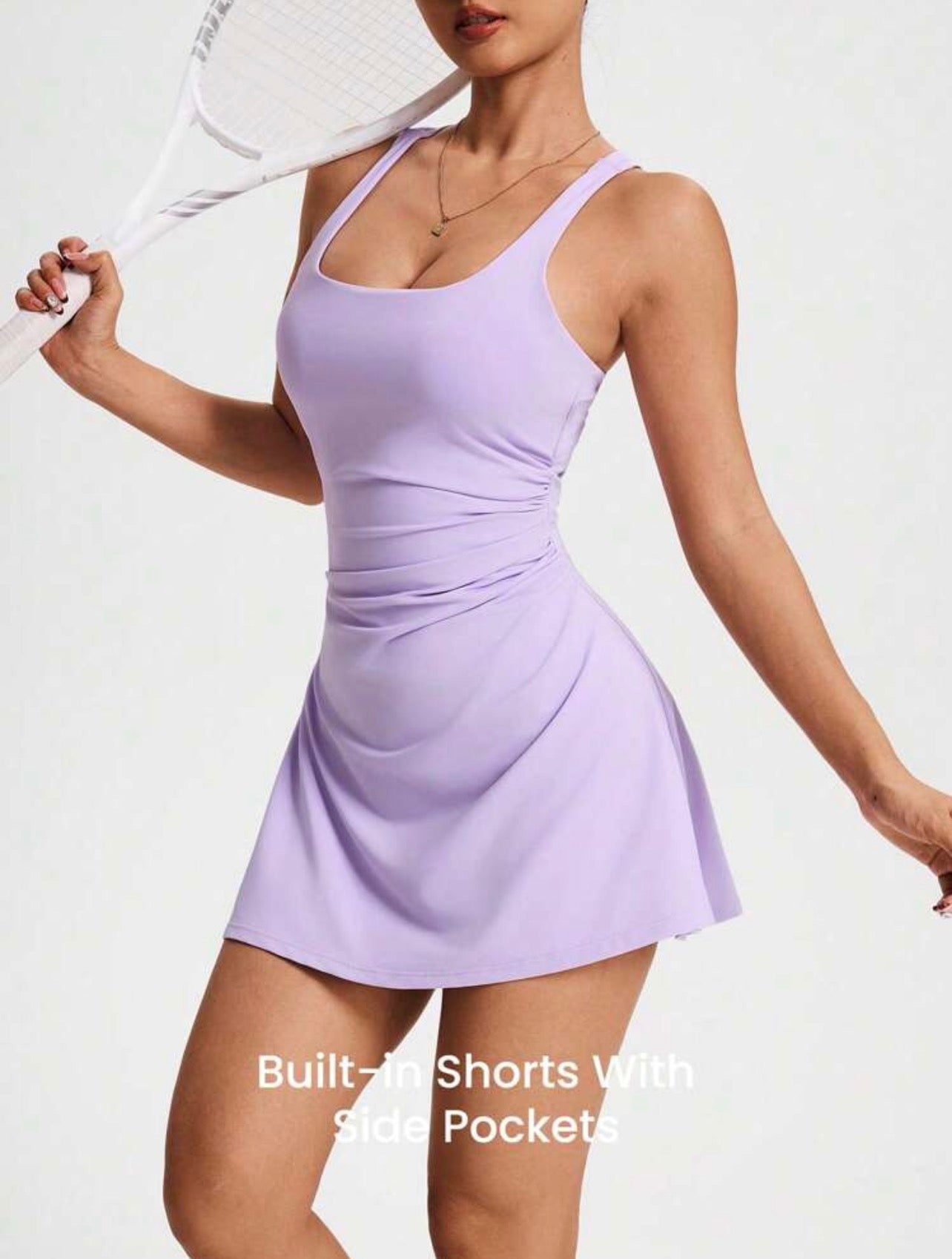 Women’s Pleated Tennis Dress – Square Neck Sleeveless Summer Athletic Casual Sport Dress