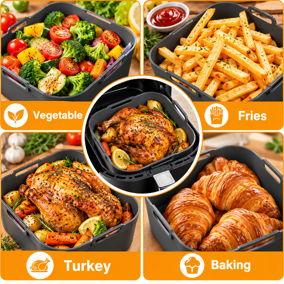Reusable Silicone Air Fryer Liners – Non-Stick Cooking Basket Inserts