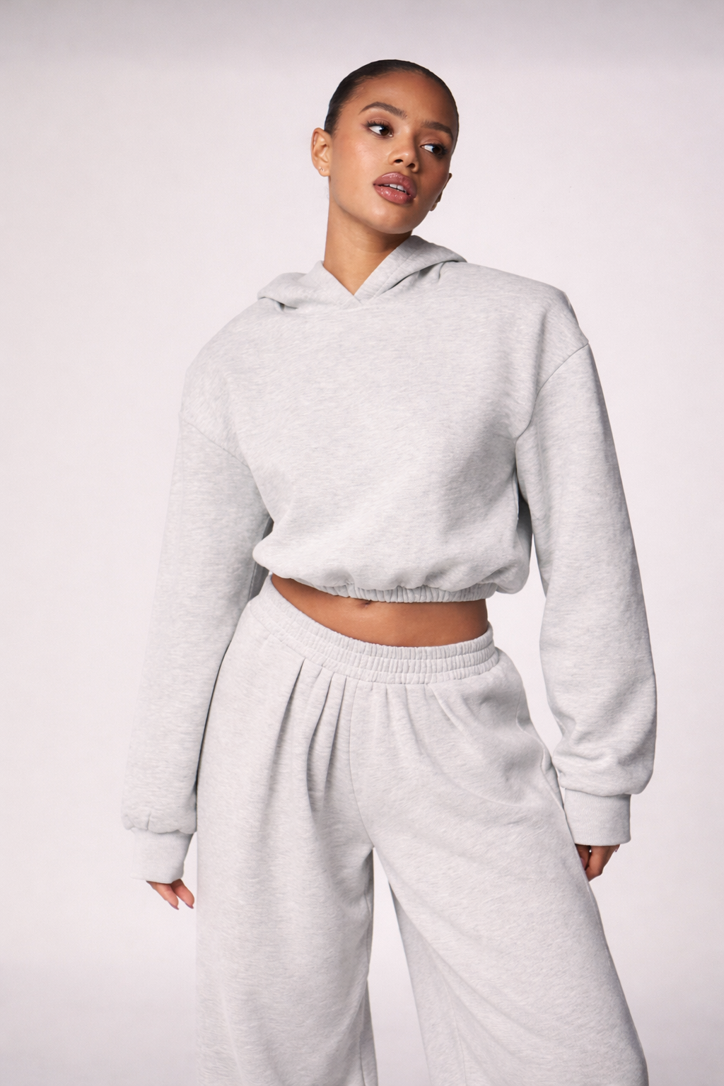Women’s Oversized Shoulder Pad Cropped Hoodie – Bubble Hem Fall Winter Streetwear