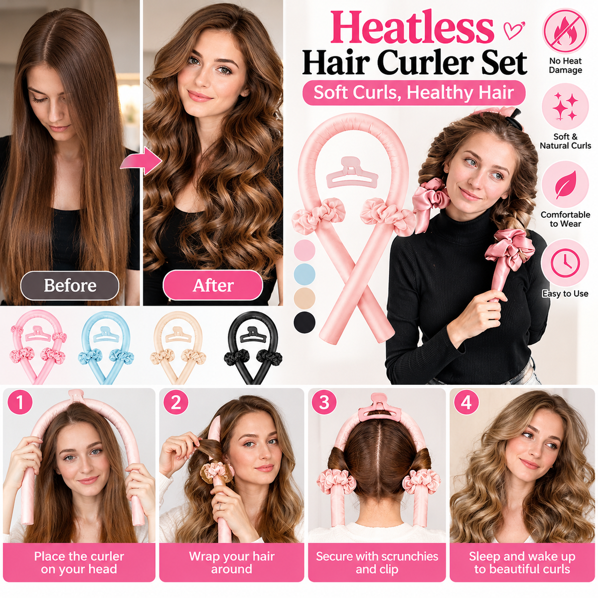 Heatless Curling Set – No-Heat Overnight Hair Curler