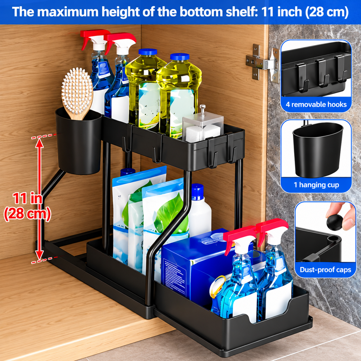 Under Sink Organizer – 2-Tier Pull-Out Storage Rack