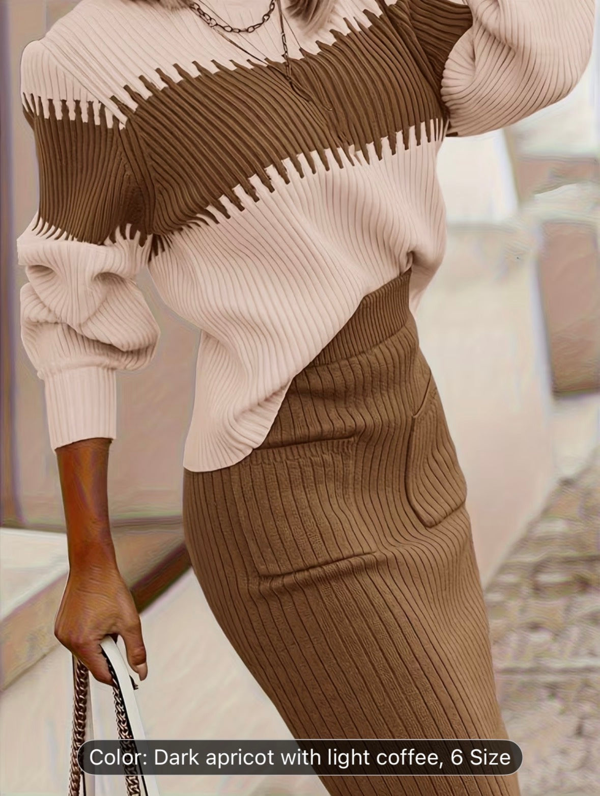 High Neck Pullover Skirt Split Two-Piece Color Block Contrast Thick Long Sleeve Sweater Set – Winter Wardrobe, Elegant Office & Casual Style for Women - UltraChic